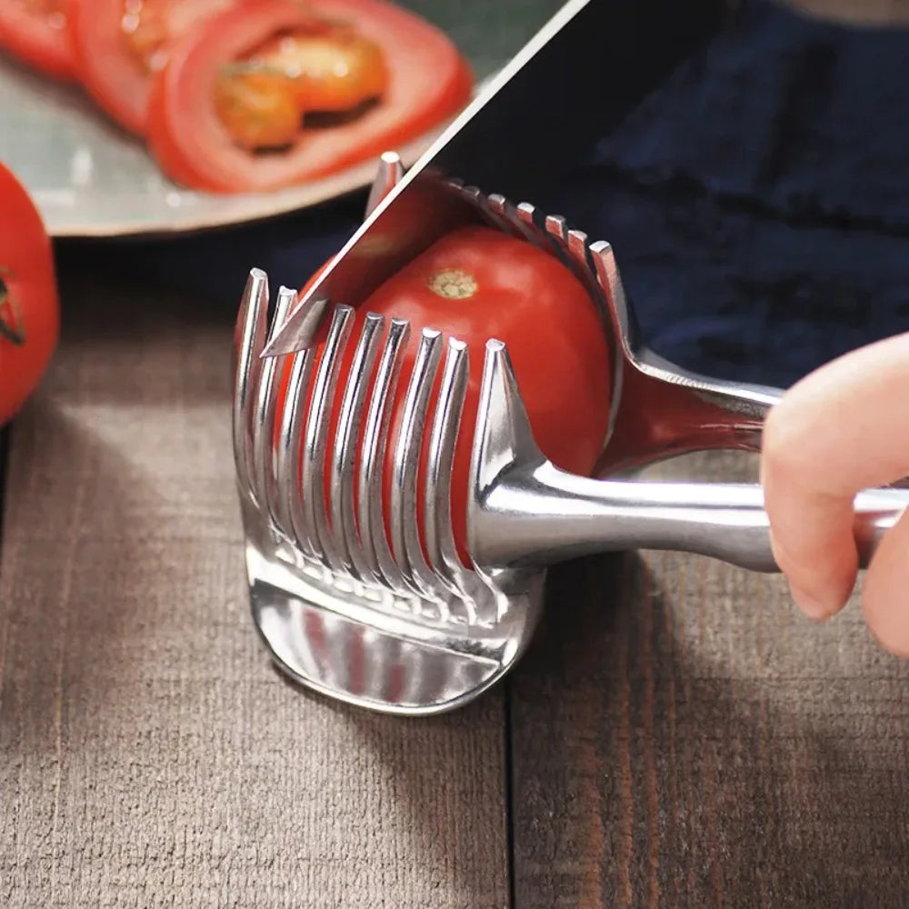 Stainless Steel Fruit & Vegetable Slicer – Safe Lemon, Tomato & Onion Cutter